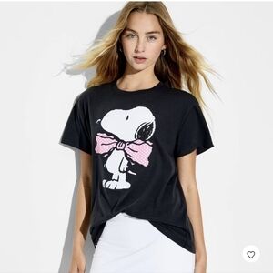 Women's Snoopy Bow Short Sleeve Graphic T-Shirt Black JR XXL  Licensed BNWT